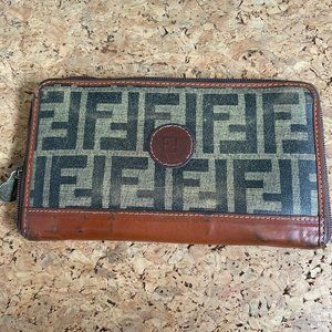 Vintage Fendi Zucca Leather Wallet Zip Around